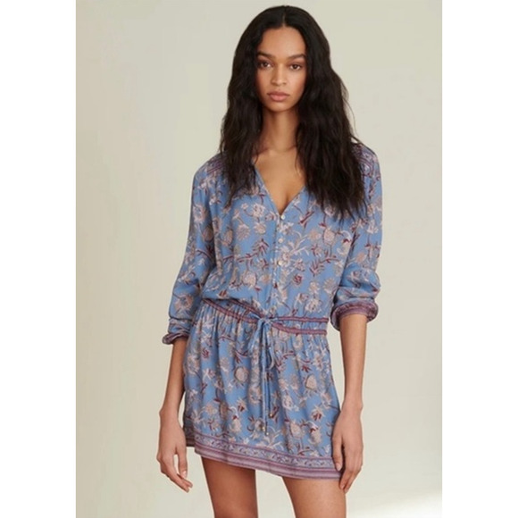 VERONICA BEARD Tiany Blue Floral Drawstring Women's Mini Dress - Size 6 - Picture 1 of 10